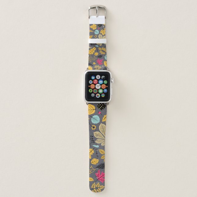 Autumn Leaves: Seamless Dark Pattern Apple Watch Band (Front)