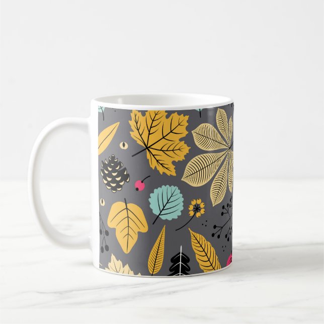 Autumn Leaves: Seamless Dark Pattern Coffee Mug (Left)