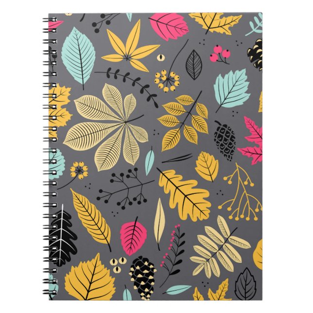 Autumn Leaves: Seamless Dark Pattern Notebook (Front)