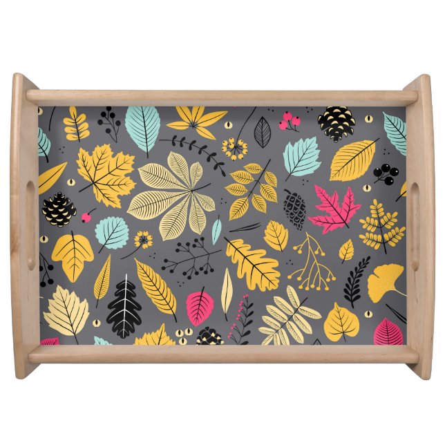 Autumn Leaves: Seamless Dark Pattern Serving Tray (Front)