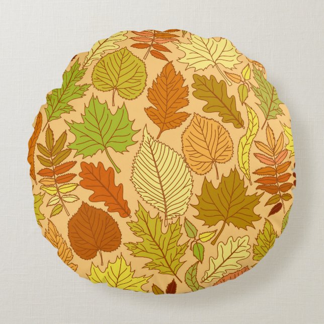 Autumn leaves: seamless fabric print round pillow (Front)