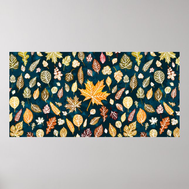 Autumn leaves seamless pattern background vintage poster (Front)