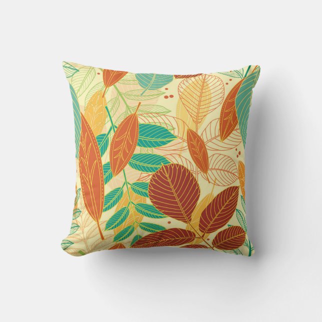 Autumn Leaves Seamless Pattern Throw Pillow (Front)