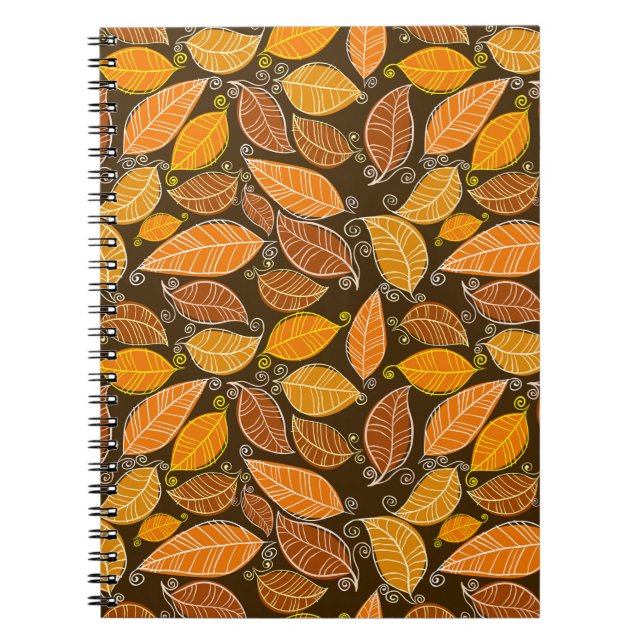 Autumn leaves seamless pattern, vintage background notebook (Front)