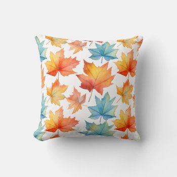 Autumn Leaves Season Watercolor Leaves Throw Pillow by HappyThoughtsShop at Zazzle