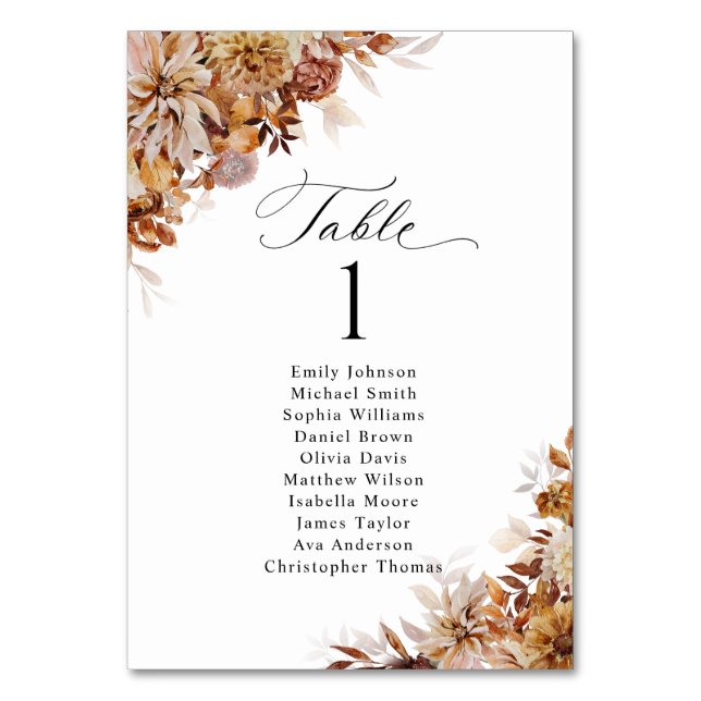 Autumn Leaves Seating Chart Table Number Card (Front)