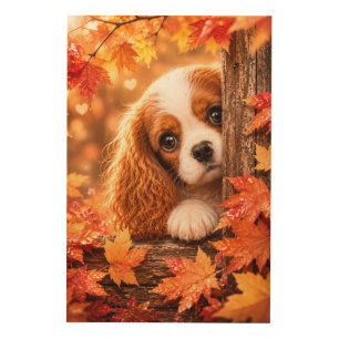 Autumn Leaves Secret Peek Cavalier King Charles Sp Wood Wall Art