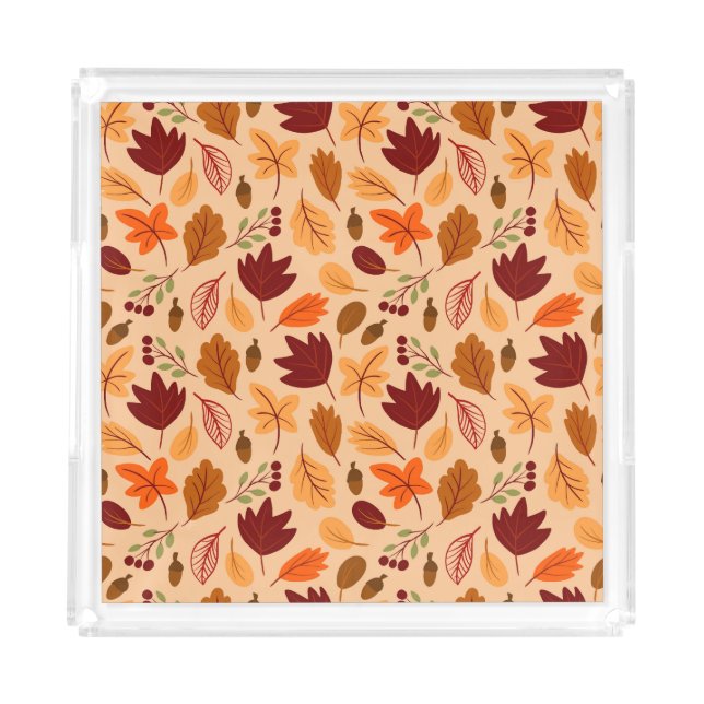 Autumn leaves, simple childish seamless pattern. acrylic tray (Front)