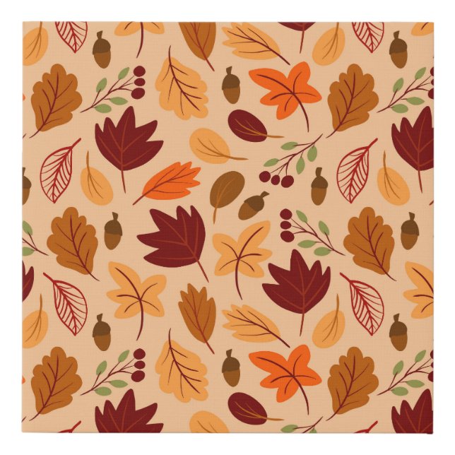 Autumn leaves, simple childish seamless pattern. faux canvas print (Front)