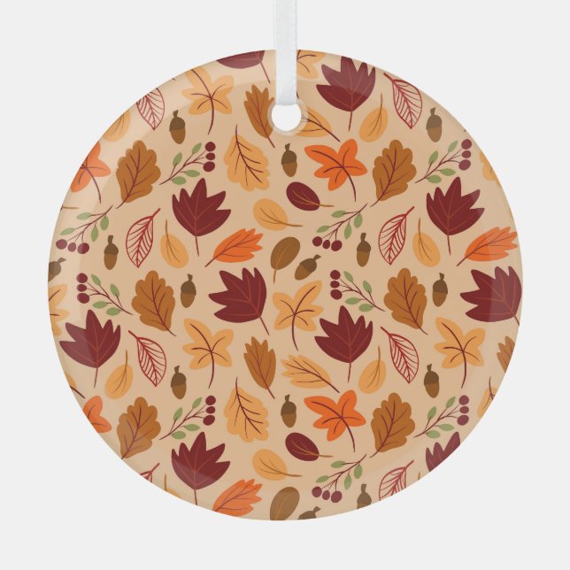Autumn leaves, simple childish seamless pattern. glass ornament (Front)