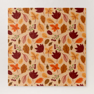 Autumn leaves, simple childish seamless pattern. jigsaw puzzle