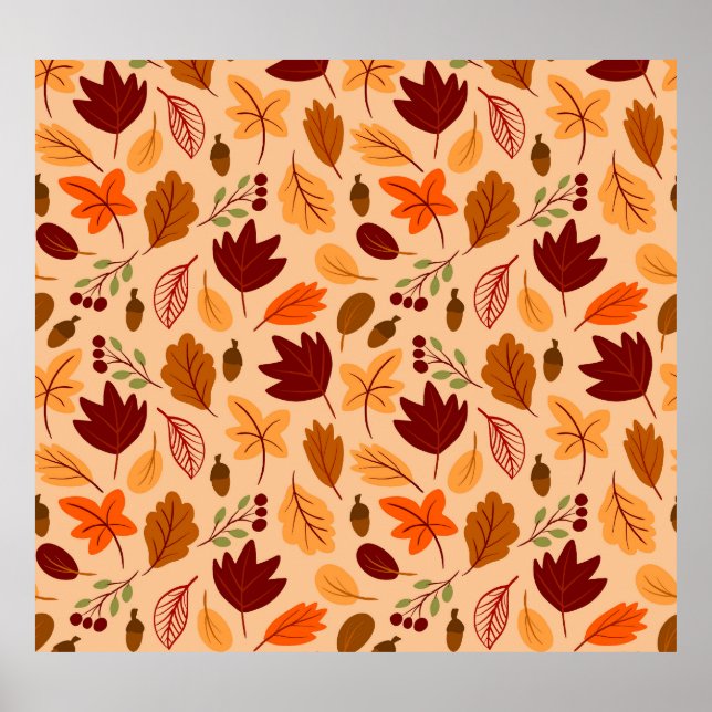 Autumn leaves, simple childish seamless pattern. poster (Front)