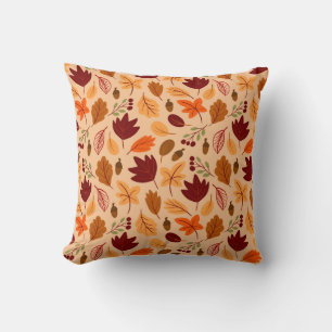 Autumn leaves, simple childish seamless pattern. throw pillow