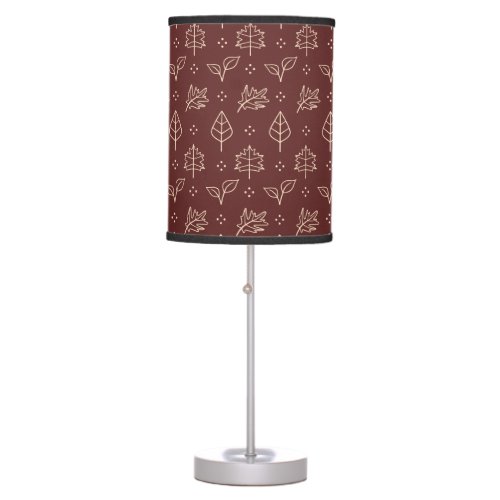 Autumn Leaves Simple Graphic Print in Burgundy Table Lamp