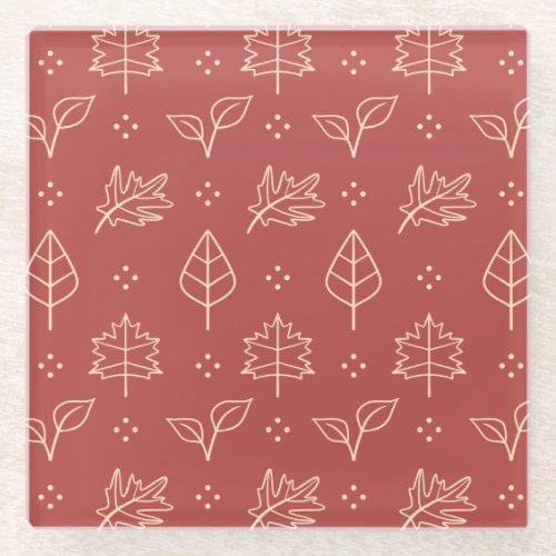 Autumn Leaves Simple Graphic Print in Red Glass Coaster