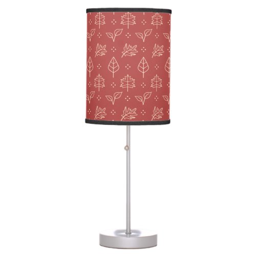 Autumn Leaves Simple Graphic Print in Red Table Lamp