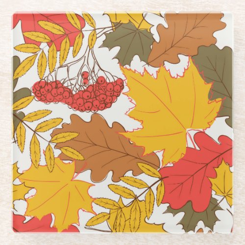 Autumn leaves simple seamless pattern glass coaster