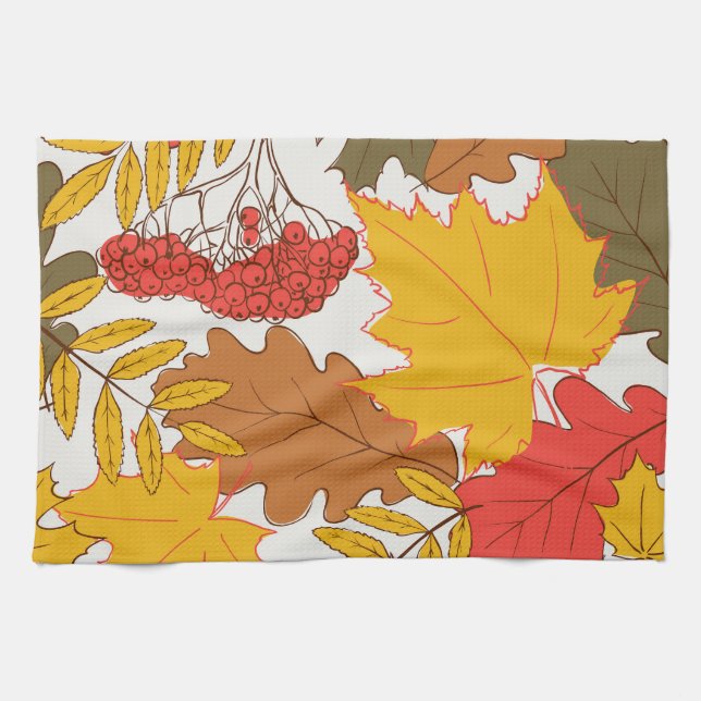 Autumn leaves, simple seamless pattern kitchen towel (Horizontal)