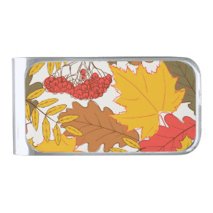 Autumn leaves, simple seamless pattern silver finish money clip