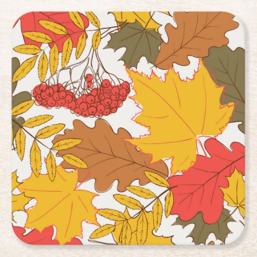 Autumn leaves simple seamless pattern square paper coaster