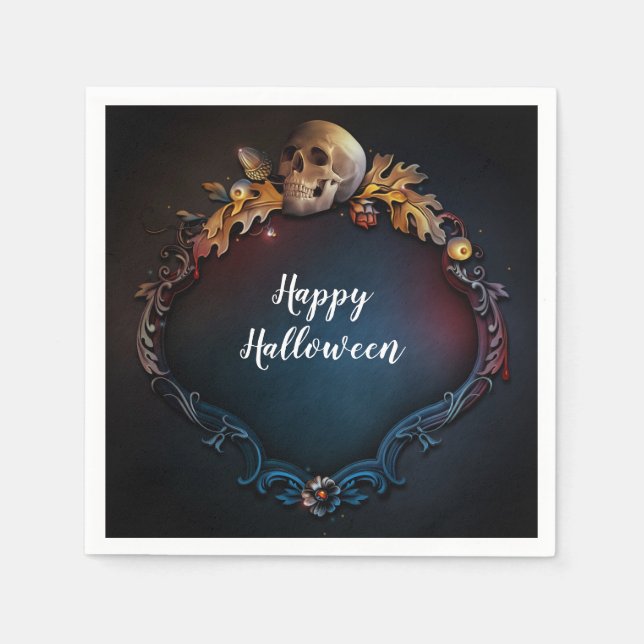 Autumn Leaves & Skull Fall Halloween Party Napkins (Front)
