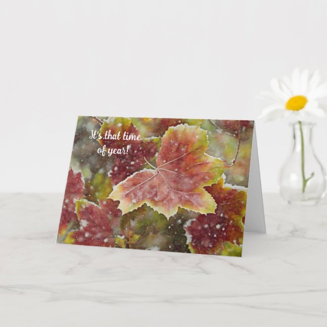Autumn Leaves Snow Winter Christmas Card (Small Plant)