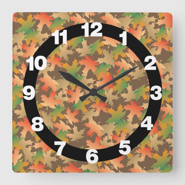 Autumn Leaves Square Wall Clock (Front)