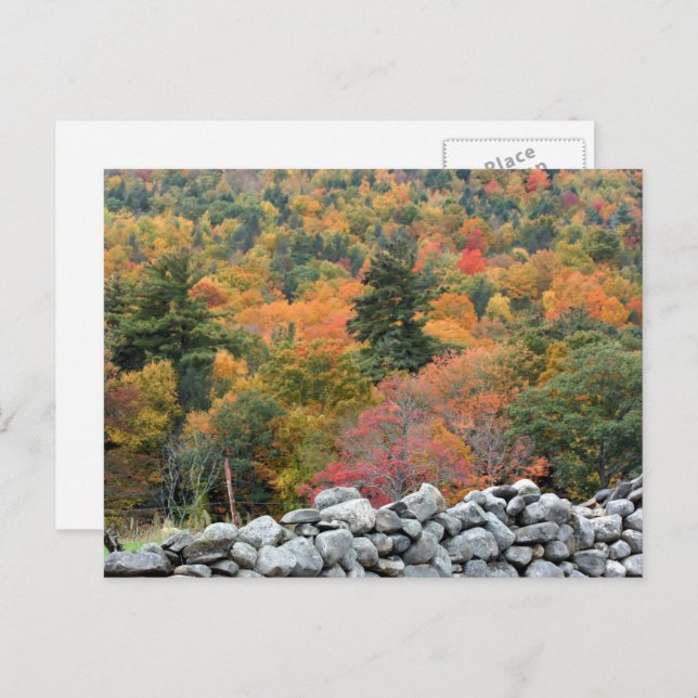 Autumn Leaves Stone Wall Personalized Postcard (Front/Back)