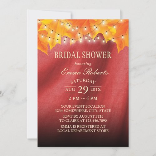 Autumn Leaves String Lights Fall Bridal Shower Invitation