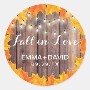 Autumn Leaves String Lights Fall in Love Wedding Classic Round Sticker