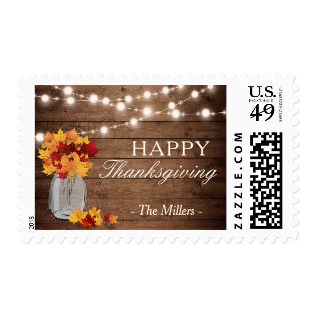 Autumn Leaves String Lights Happy Thanksgiving Postage