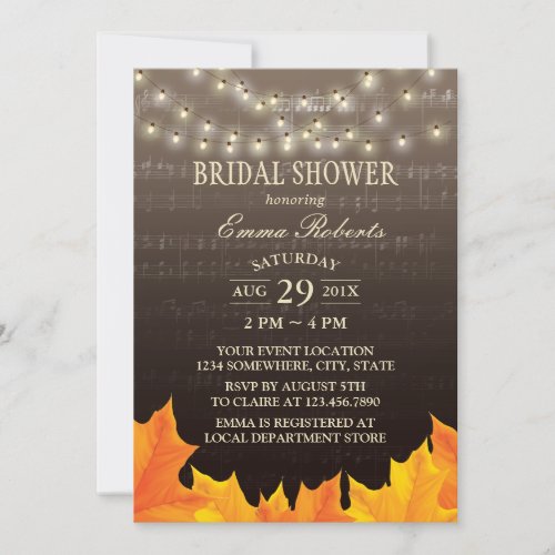 Autumn Leaves String Lights Music Bridal Shower Invitation