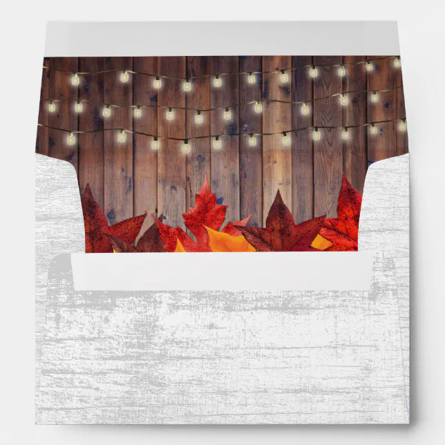 Autumn Leaves & String Lights Rustic Fall Wedding Envelope | Zazzle