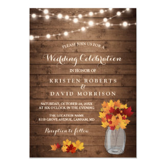 Autumn Leaves String Lights Rustic Fall Wedding Invitation