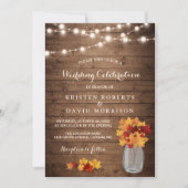 Autumn Leaves String Lights Rustic Fall Wedding Invitation (Front)