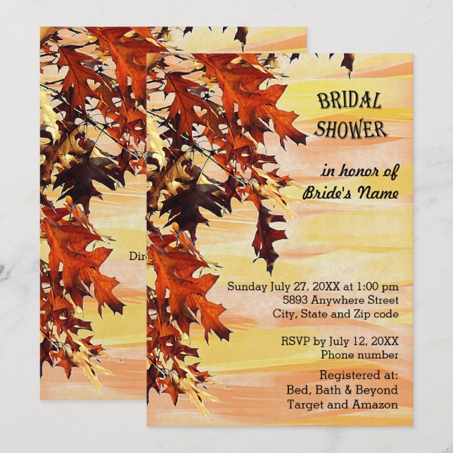 Autumn Leaves Swirl Color Bridal Shower Invitation (Front/Back)