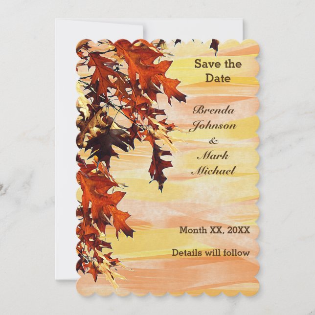 Autumn Leaves Swirl Color Save the Date Flat Card (Front)