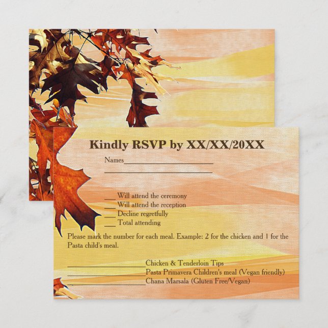 Autumn Leaves Swirl Color Wedding RSVP Menu Card (Front/Back)