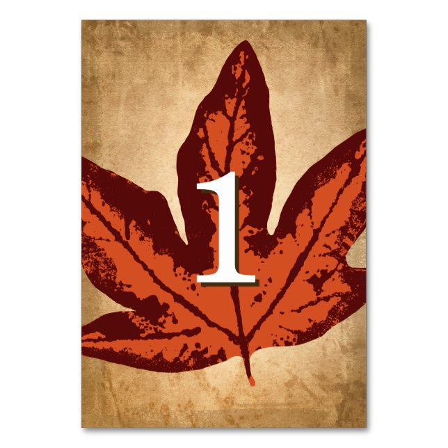 Autumn Leaves Table Cards | Rustic Fall Weddings (Front)