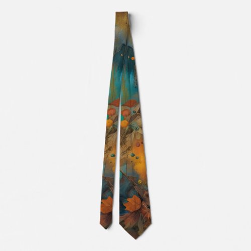 Autumn leaves Teal Rust Gold Abstract Neck Tie