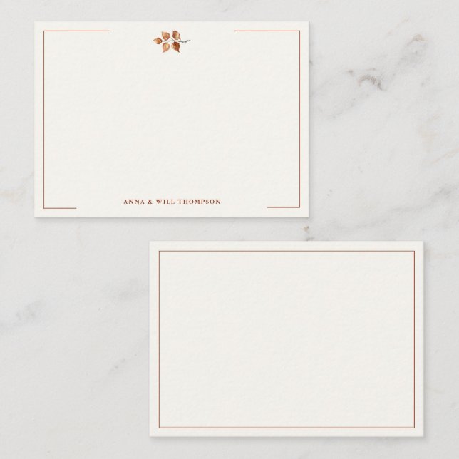 Autumn Leaves Terracotta Elegant Wedding Couple Note Card (Front/Back)