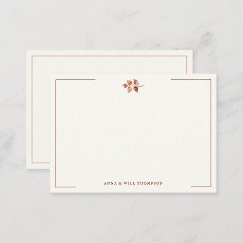 Autumn Leaves Terracotta Elegant Wedding Couple Note Card