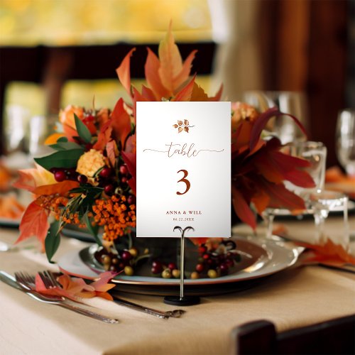 Autumn Leaves Terracotta Elegant Wedding Table Table Number