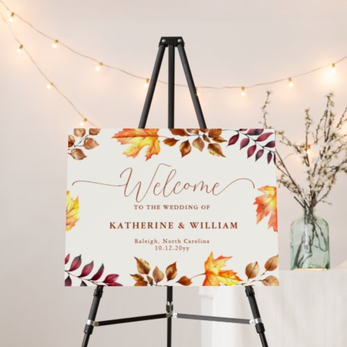 Autumn Leaves Terracotta Rustic Wedding Welcome Foam Board