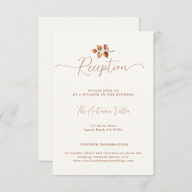 Autumn Leaves Terracotta Wedding Reception Insert (Front/Back)
