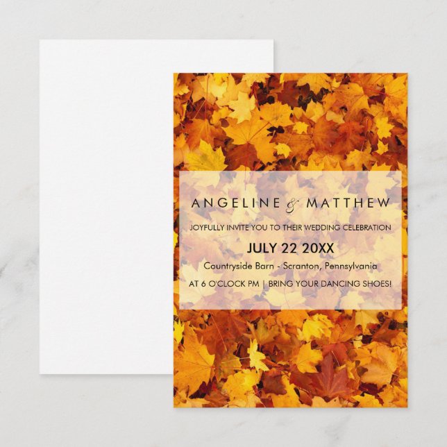 Autumn Leaves Textured Wedding Invitation (Front/Back)