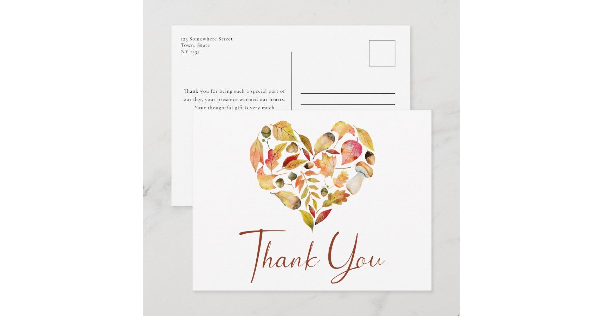 Autumn Leaves Thank You Postcard | Zazzle