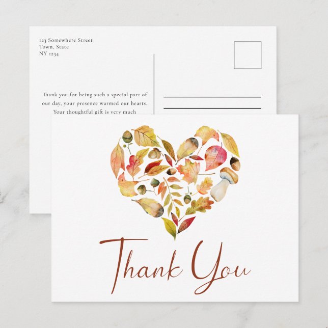 Autumn Leaves Thank You Postcard (Front/Back)