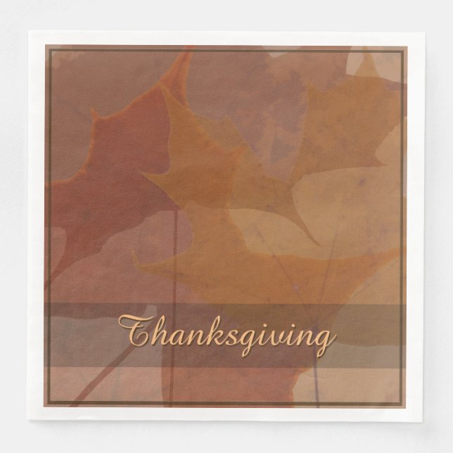 Autumn Leaves Thanksgiving Custom Text Color Paper Dinner Napkins (Front)