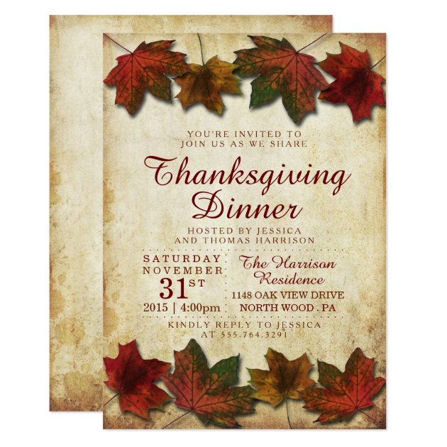 Autumn Leaves Thanksgiving Dinner Card